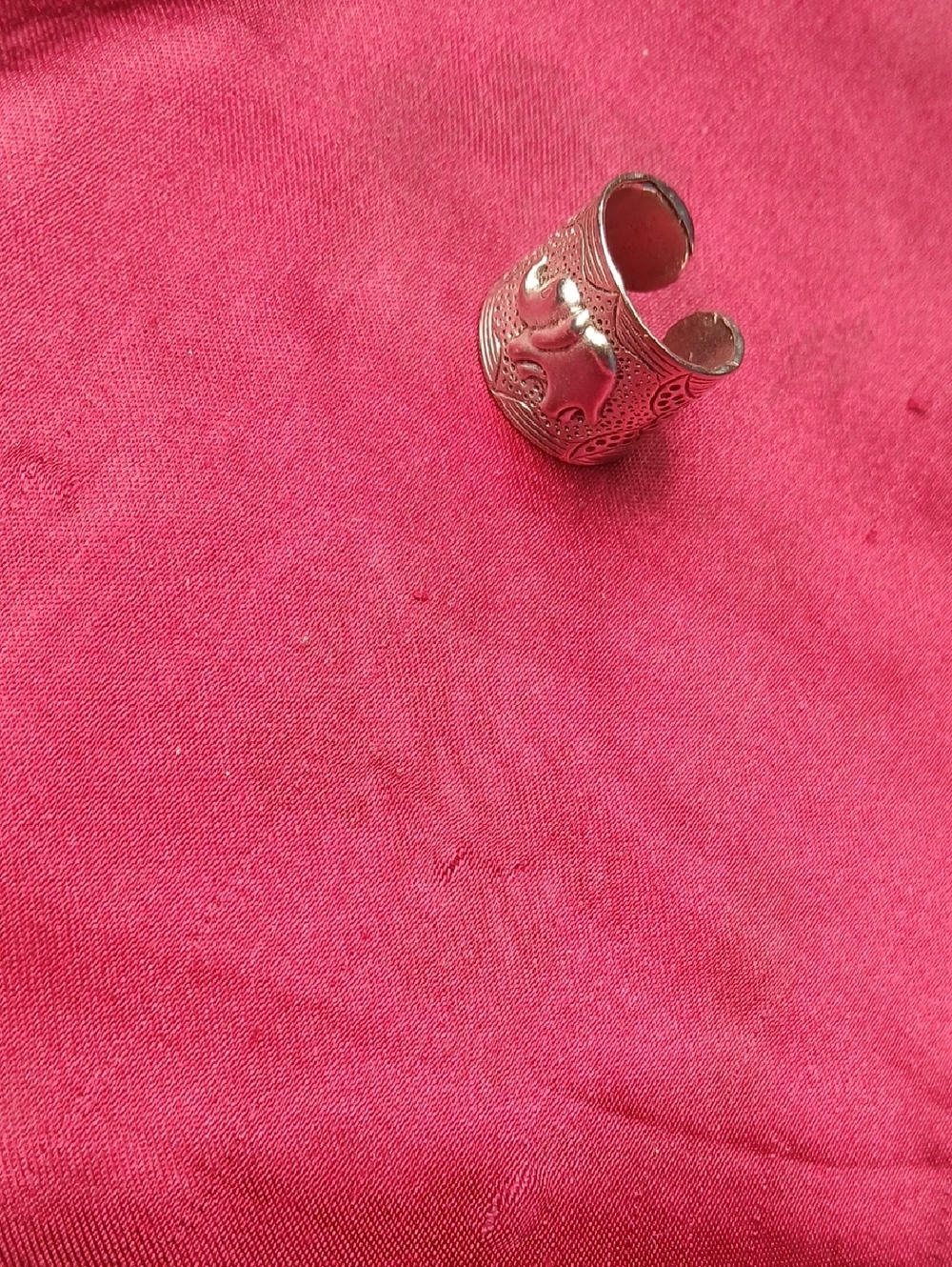 Adjustable Silver-Tone Floral Wide Band Ring - Pink Accent